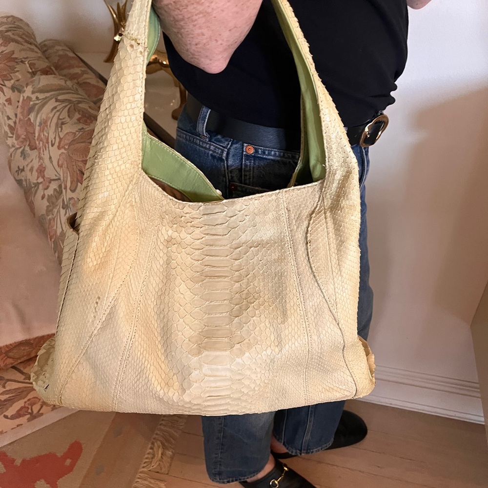 Ted Rossi Cream Python-Embossed Shoulder Bag - image 4